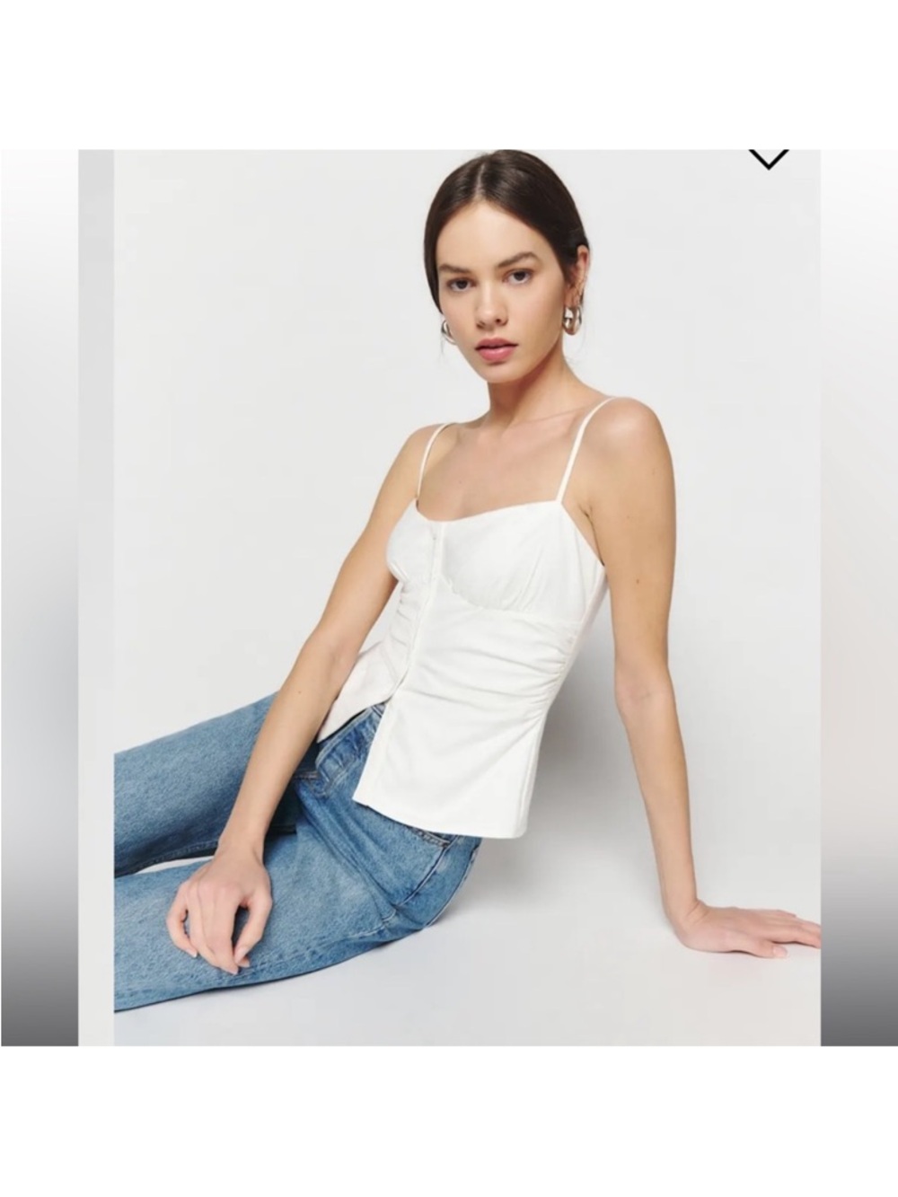 Reformation White Ruched Button-Front Camisole - Picture 2 of 4
